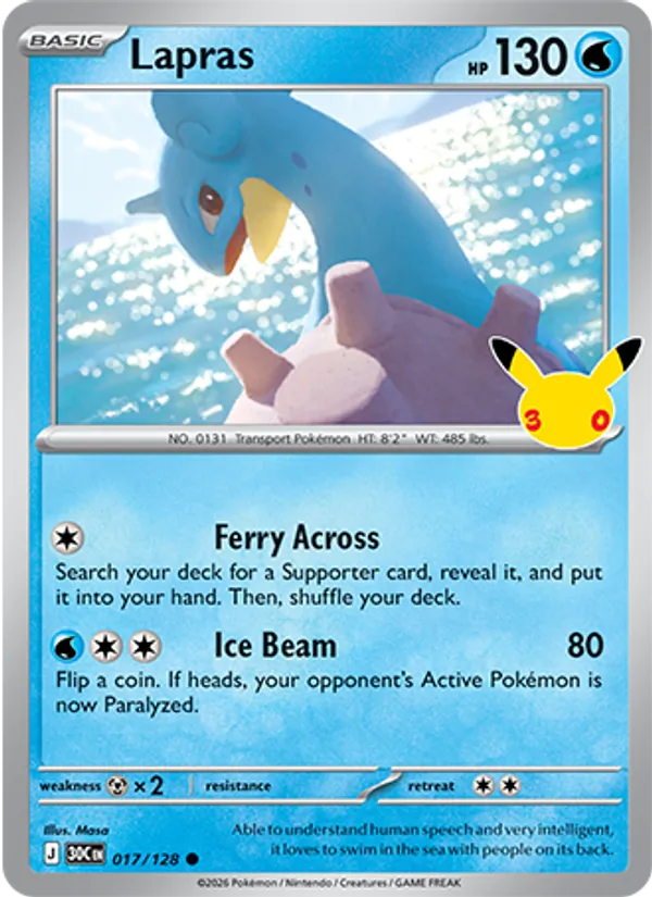 Lapras #017 – 30th Celebration card