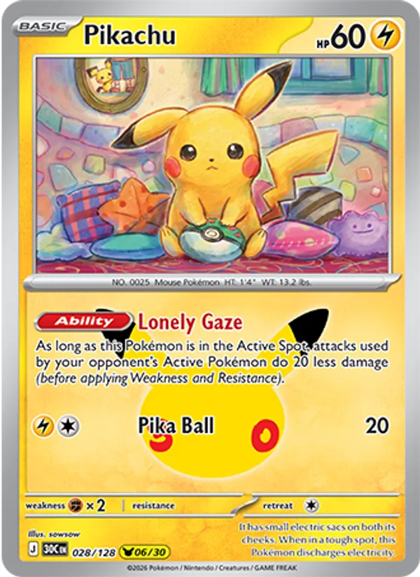 Pikachu #028 – 30th Celebration card