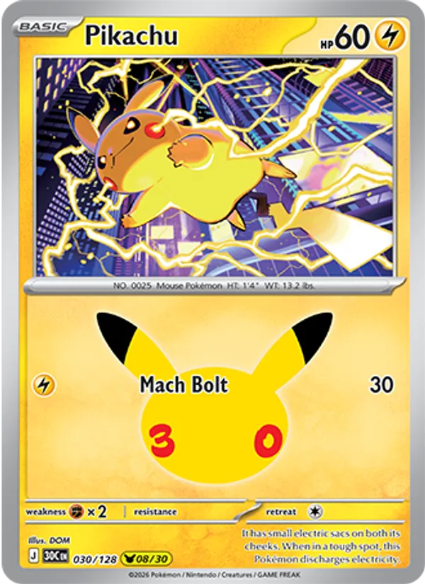 Pikachu #030 – 30th Celebration card