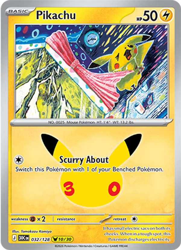 Pikachu #032 – 30th Celebration card