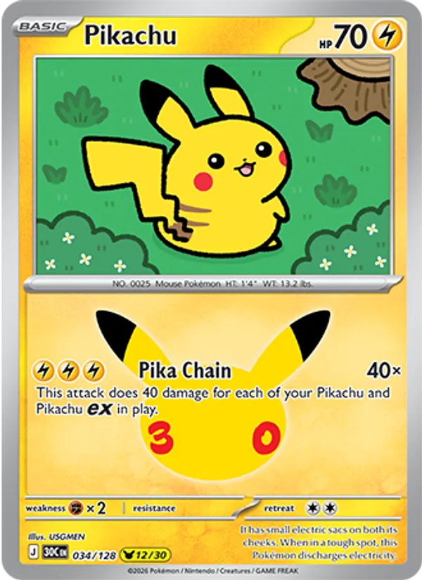 Pikachu #034 – 30th Celebration card
