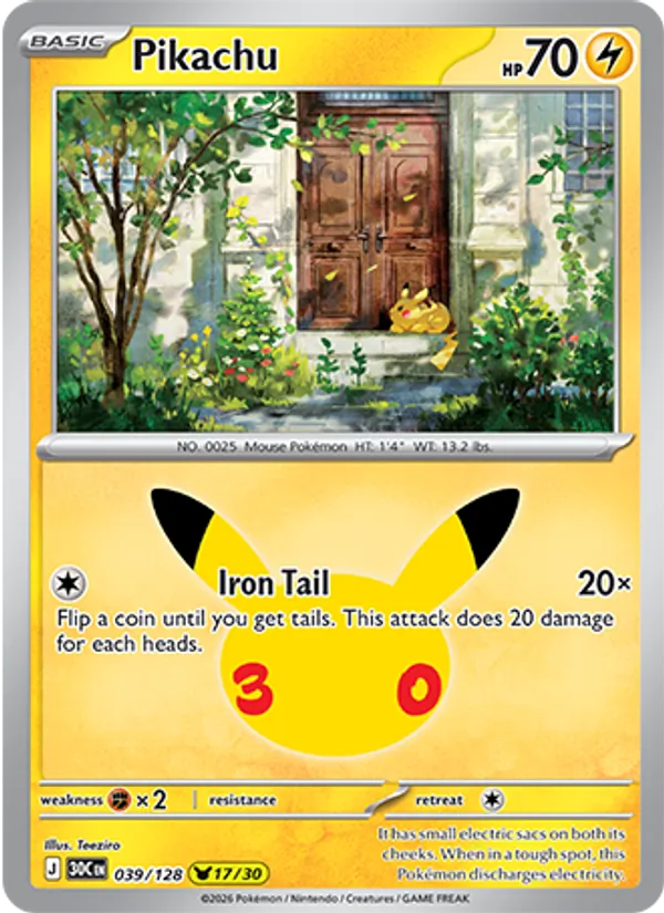 Pikachu #039 – 30th Celebration card