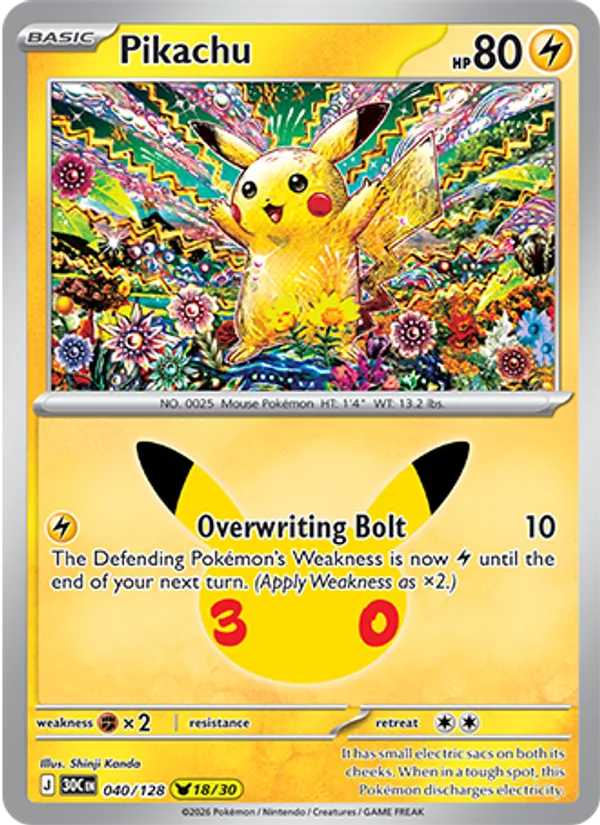 Pikachu #040 – 30th Celebration card