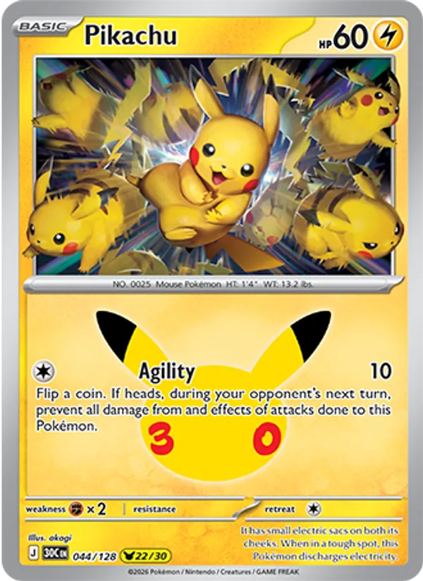 Pikachu #044 – 30th Celebration card