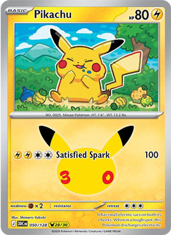 Pikachu #050 – 30th Celebration card
