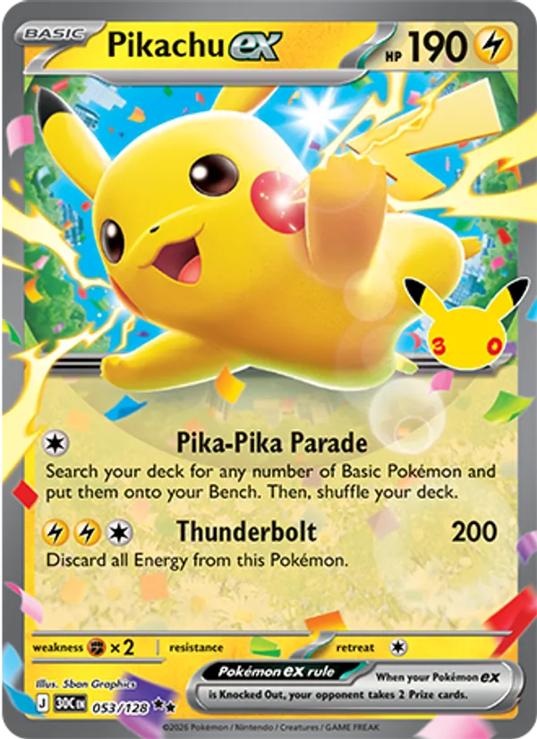 Pikachu ex #053 – 30th Celebration card