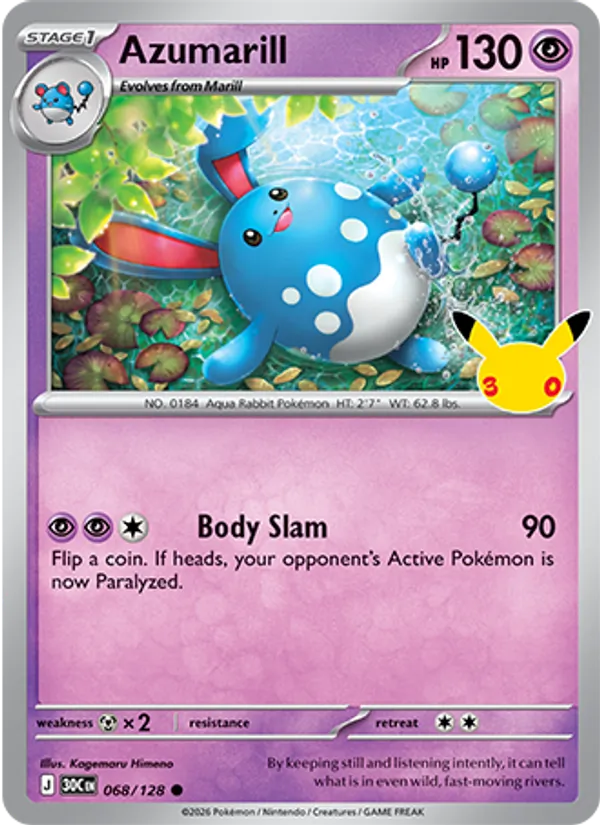 Azumarill #068 – 30th Celebration card
