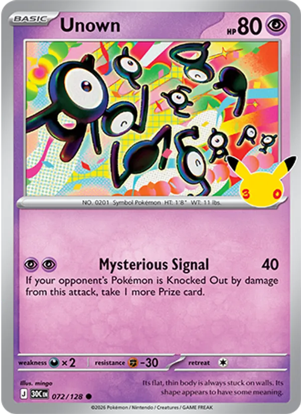 Unown #072 – 30th Celebration card
