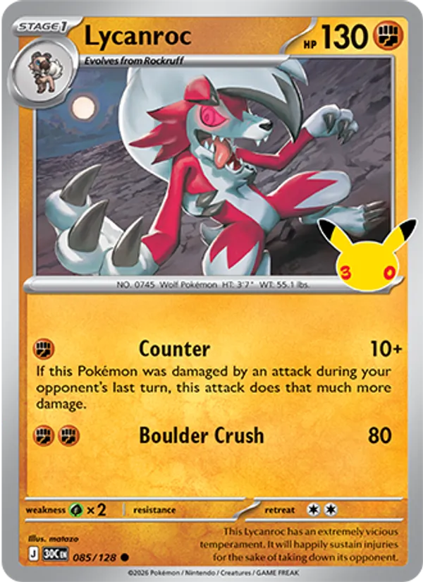 Lycanroc #085 – 30th Celebration card