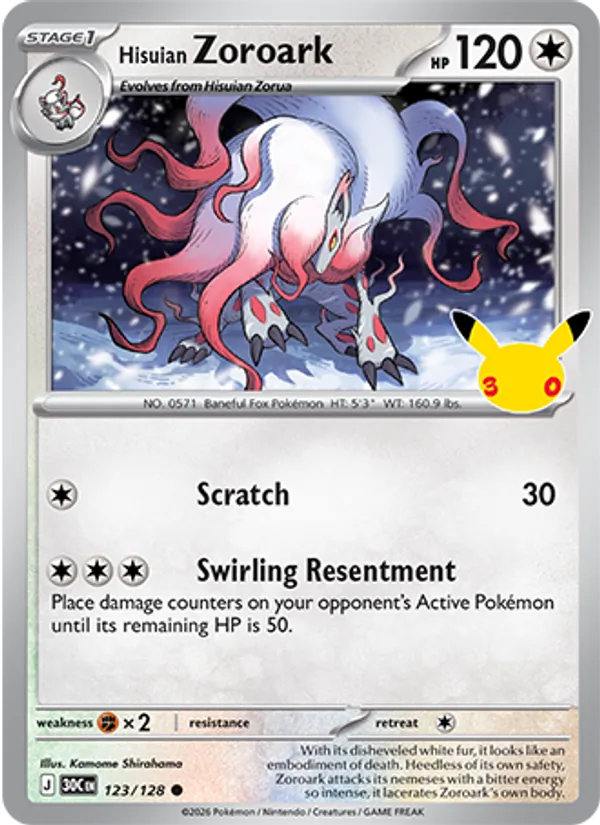 Hisuian Zoroark #123 – 30th Celebration card