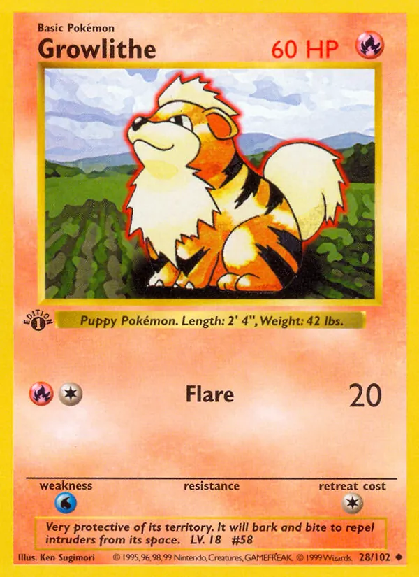 Growlithe #28 – Base Set card