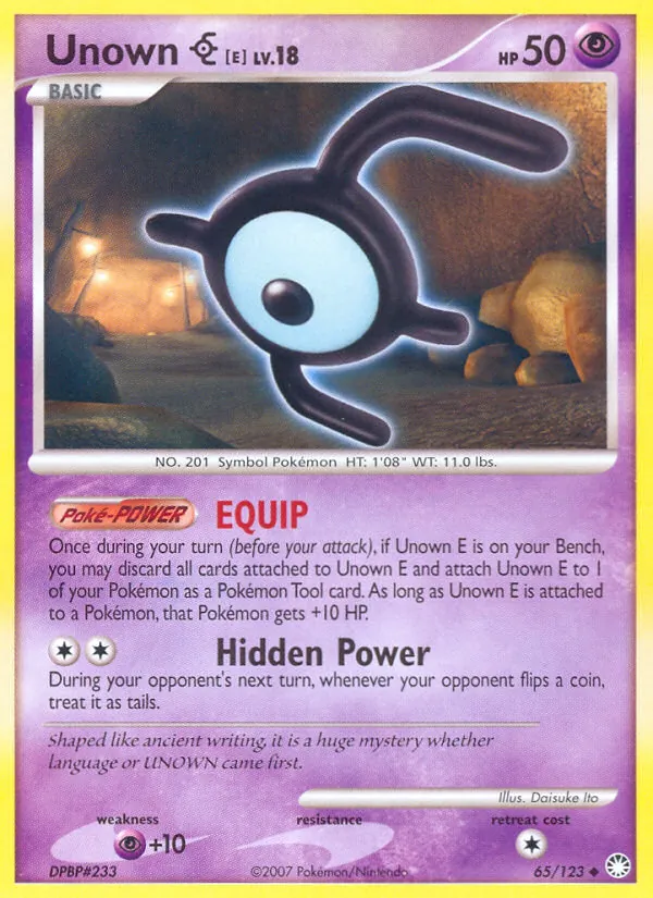Unown E #65 – Mysterious Treasures card