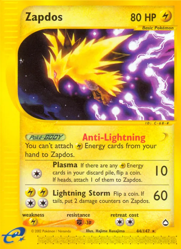 Zapdos #44 – Aquapolis card
