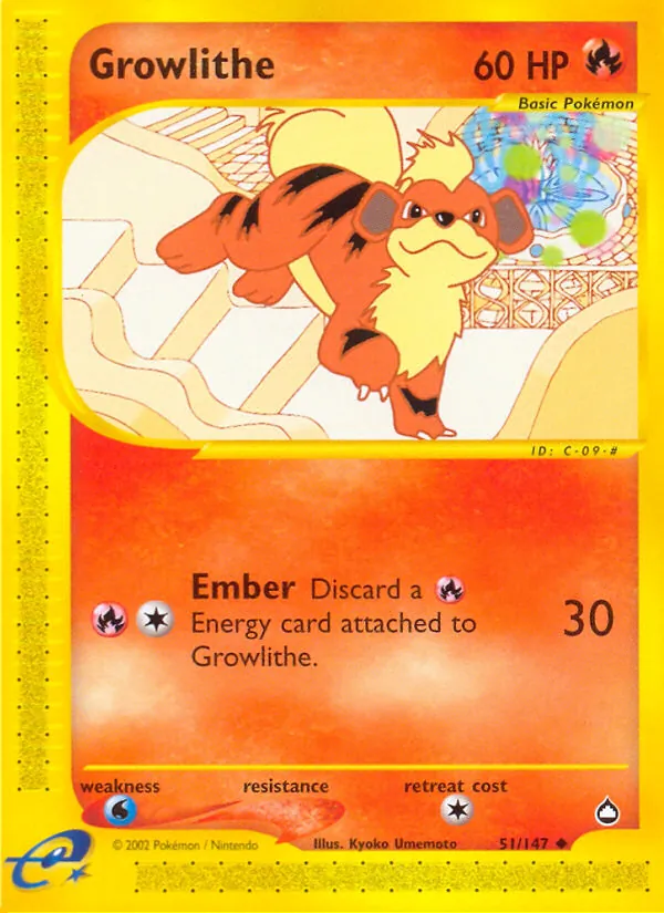 Growlithe #51 – Aquapolis card