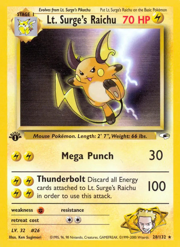 Lt. Surge's Raichu #28 – Gym Heroes card