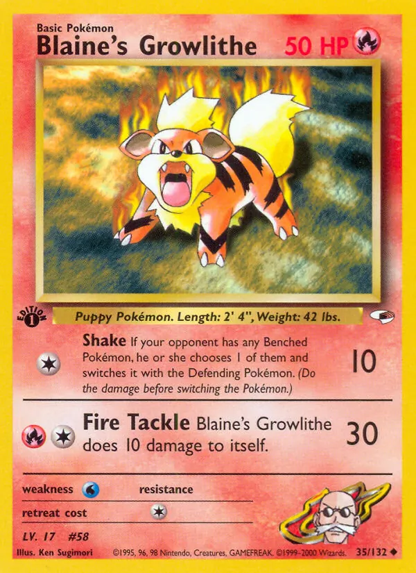 Blaine's Growlithe #35 – Gym Heroes card