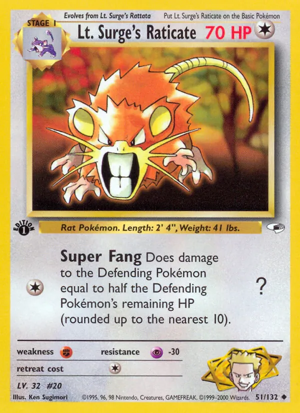 Lt. Surge's Raticate #51 – Gym Heroes card