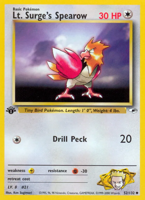 Lt. Surge's Spearow #52 – Gym Heroes card