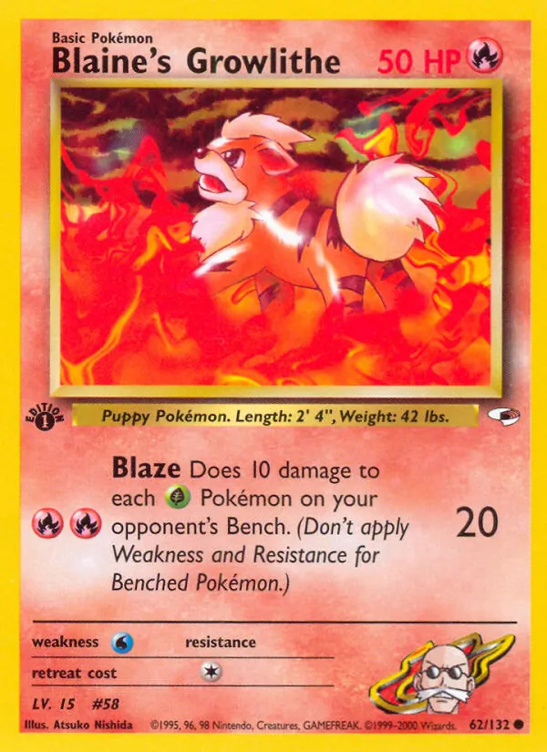 Blaine's Growlithe #62 – Gym Heroes card