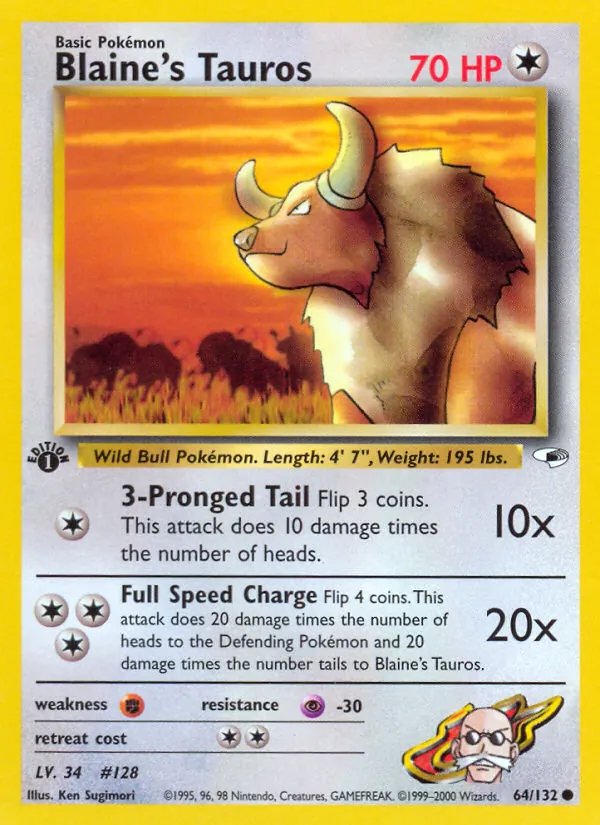 Blaine's Tauros #64 – Gym Heroes card