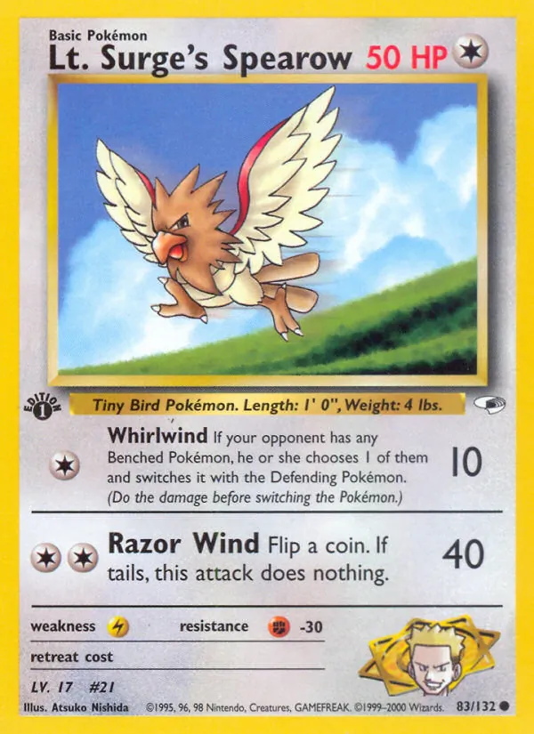 Lt. Surge's Spearow #83 – Gym Heroes card