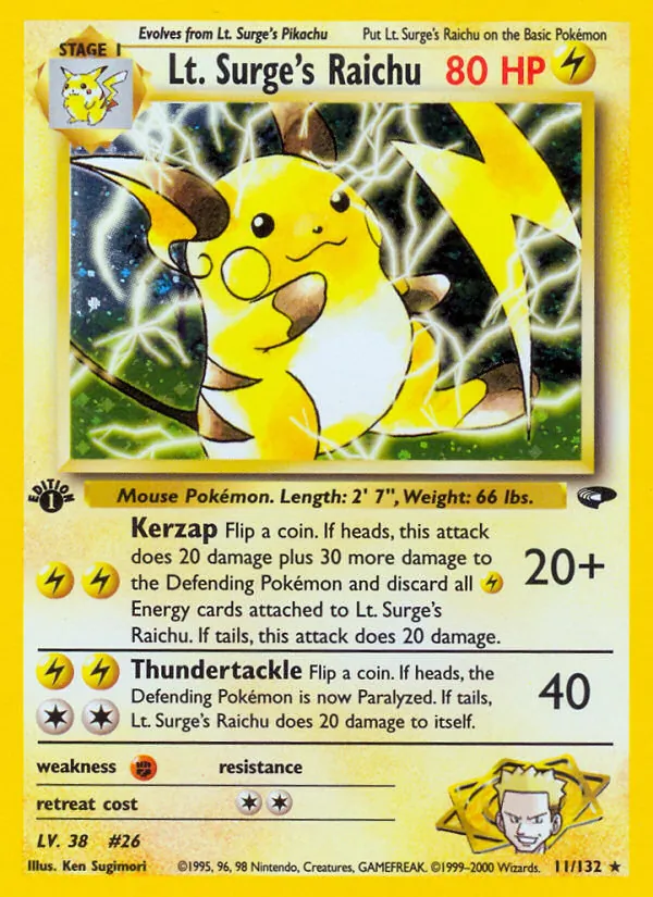 Lt. Surge's Raichu #11 – Gym Challenge card
