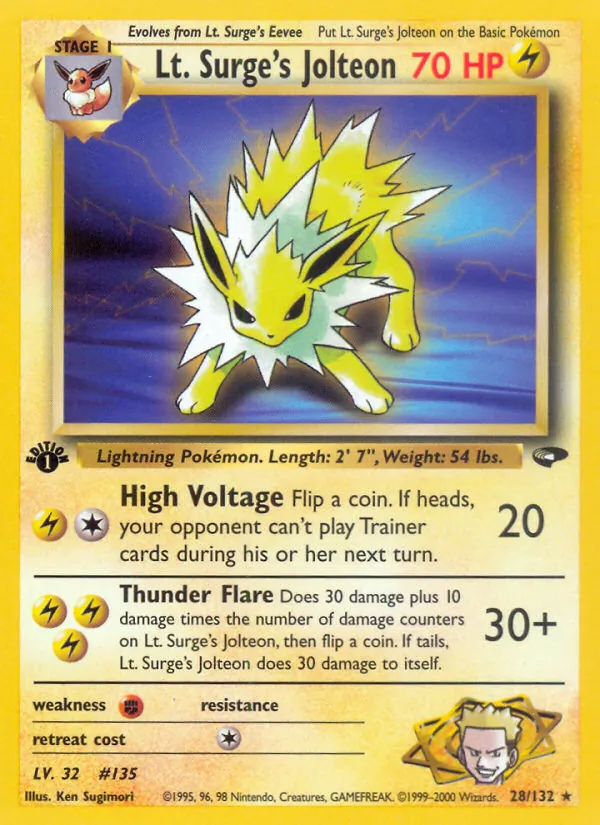 Lt. Surge's Jolteon #28 – Gym Challenge card