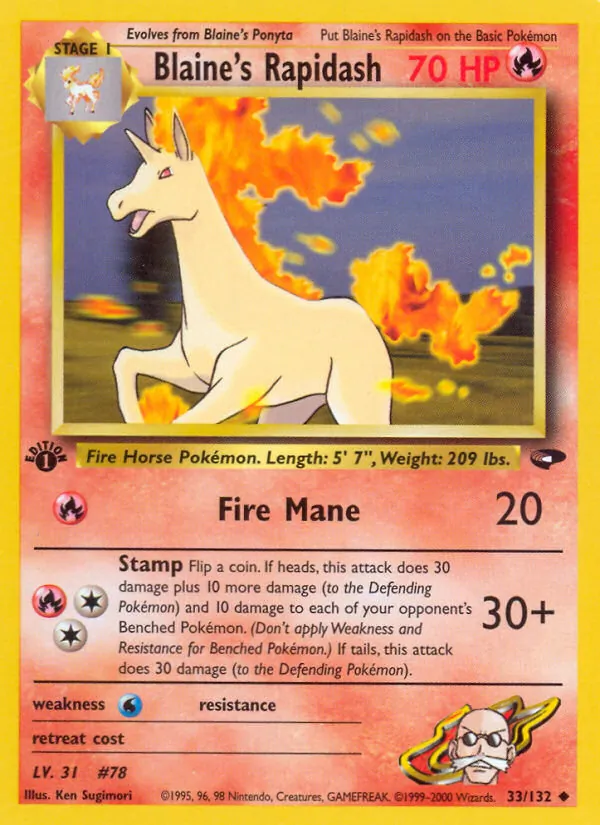 Blaine's Rapidash #33 – Gym Challenge card