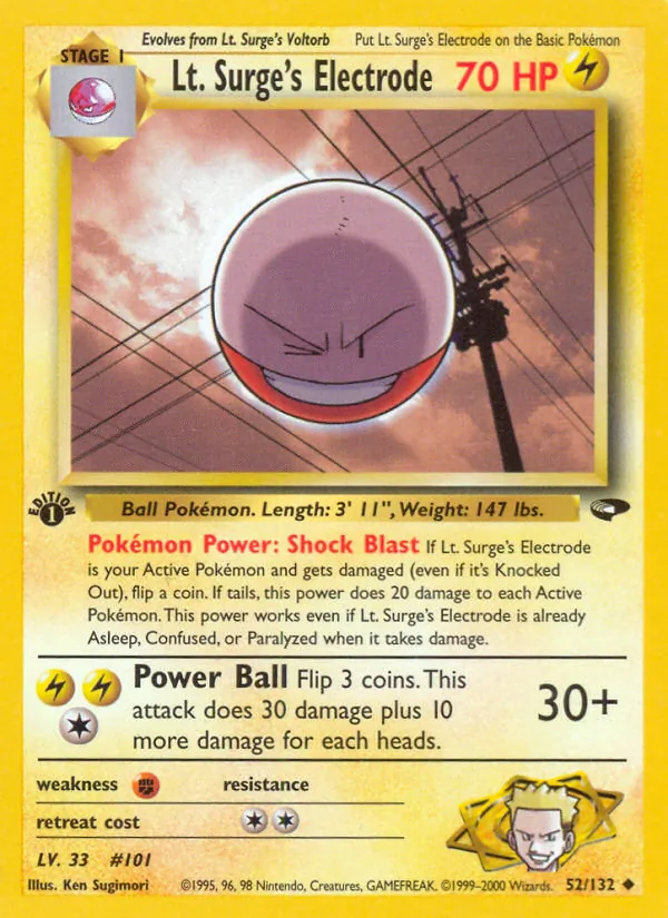 Lt. Surge's Electrode #52 – Gym Challenge card
