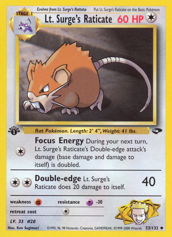 Lt. Surge's Raticate #53 – Gym Challenge card