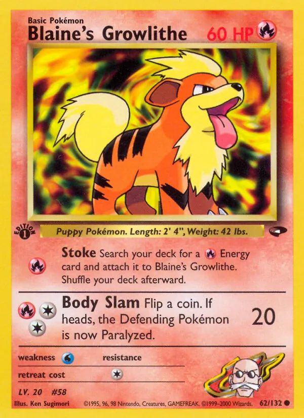 Blaine's Growlithe #62 – Gym Challenge card