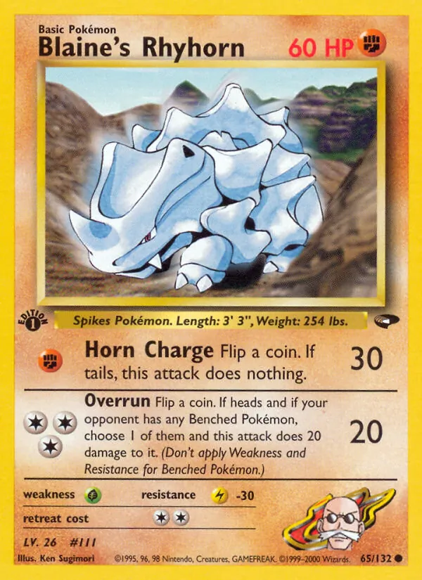 Blaine's Rhyhorn #65 – Gym Challenge card