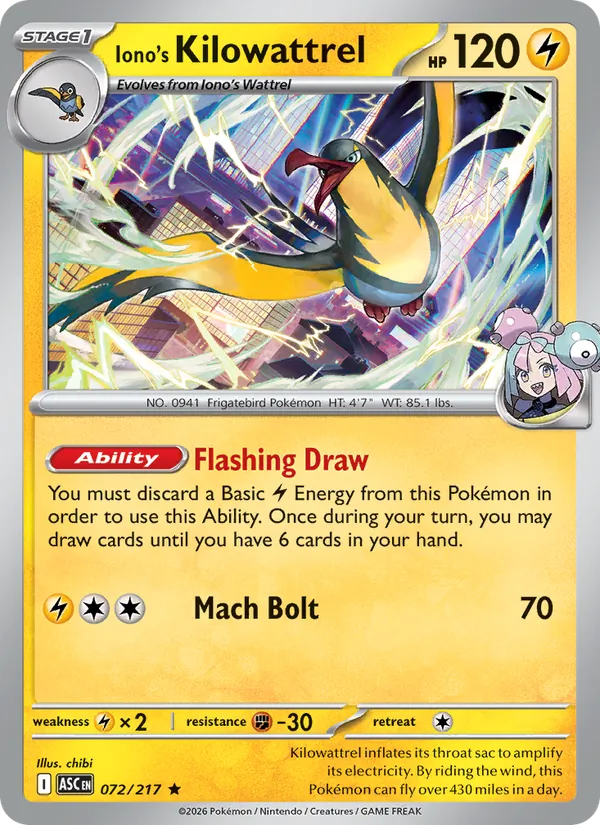 Iono's Kilowattrel #072 – Ascended Heroes card