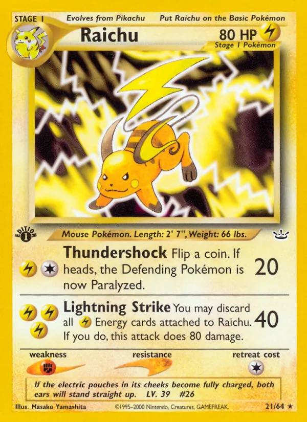 Raichu #21 – Neo Revelation card