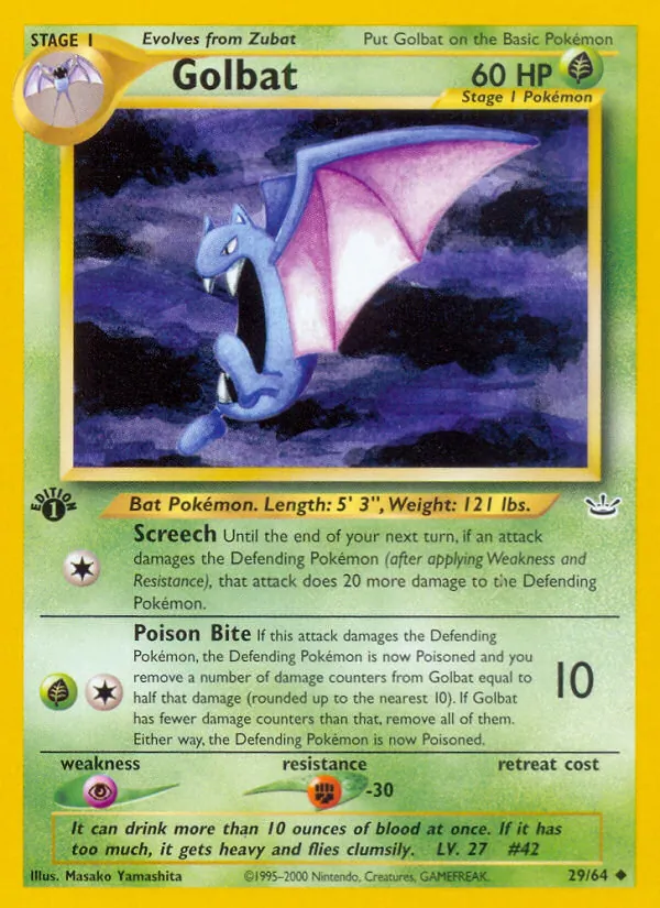 Golbat #29 – Neo Revelation card