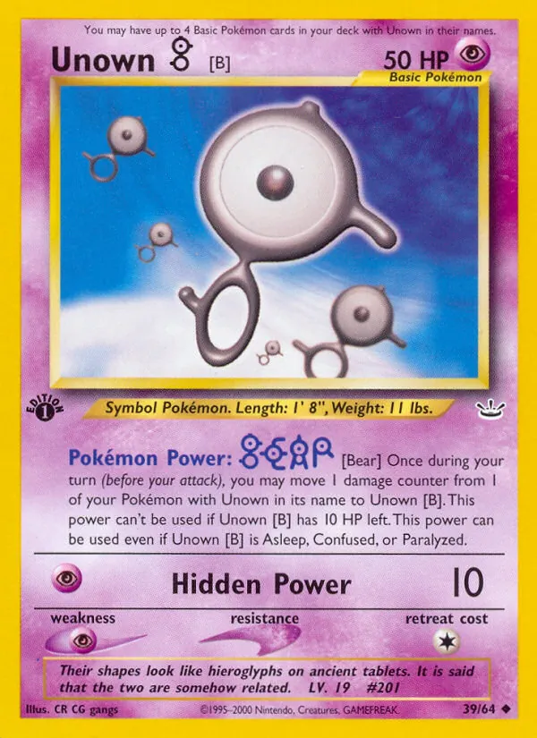 Unown [B] #39 – Neo Revelation card