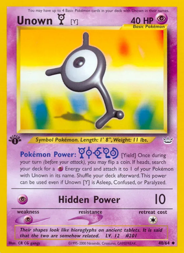 Unown [Y] #40 – Neo Revelation card