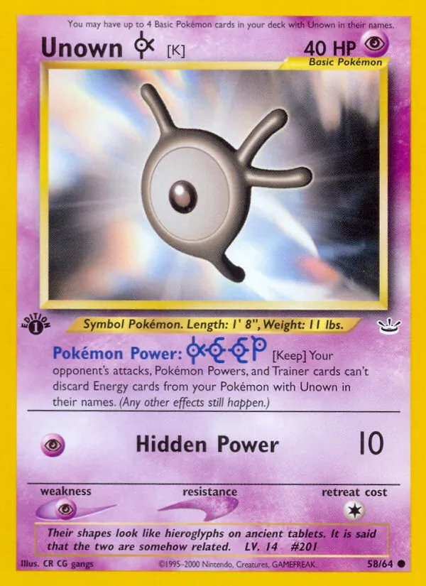 Unown [K] #58 – Neo Revelation card