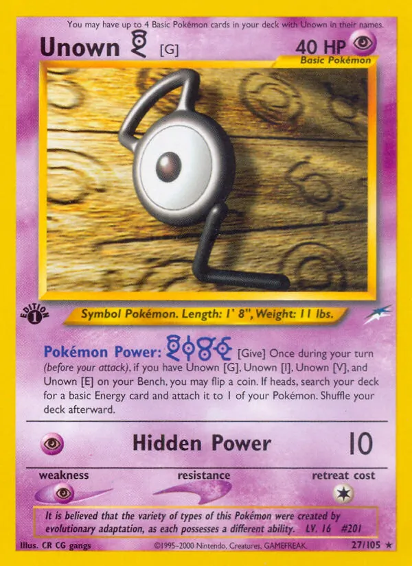 Unown [G] #27 – Neo Destiny card