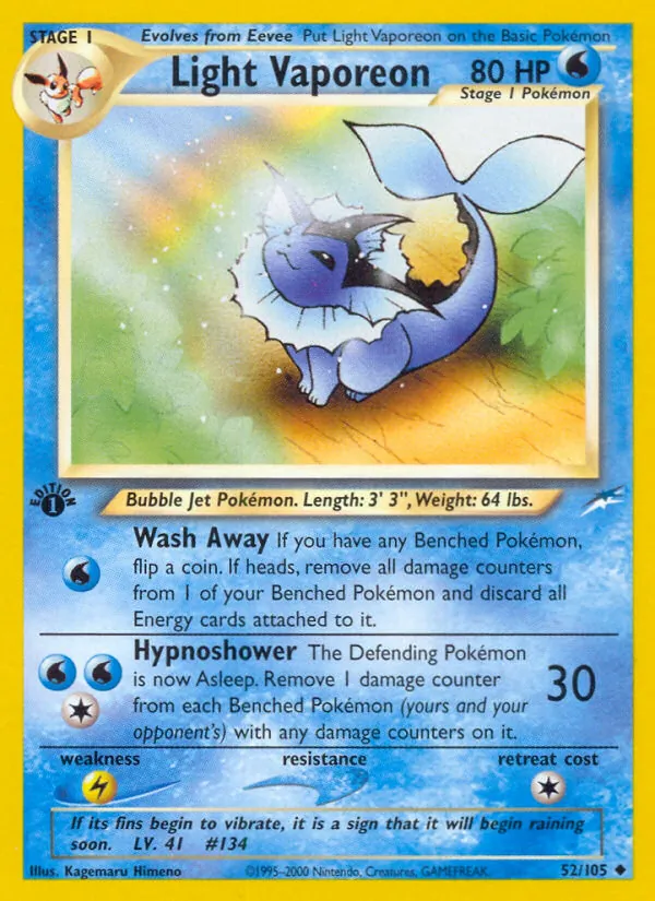 Light Vaporeon #52 – Neo Destiny card