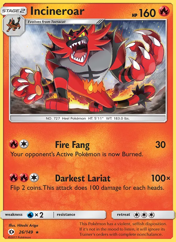 Incineroar #26 – Sun & Moon card