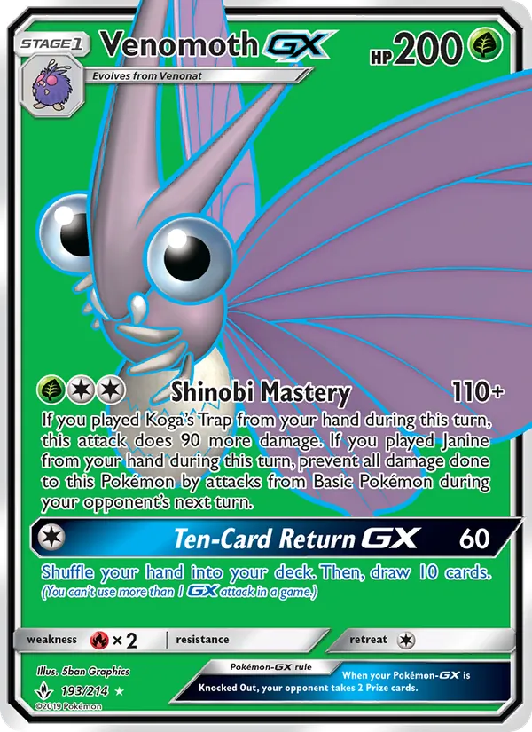 Venomoth GX #193 – Unbroken Bonds card
