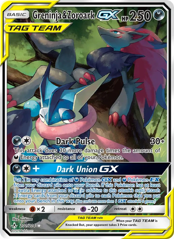 Greninja & Zoroark GX #201 – Unbroken Bonds card