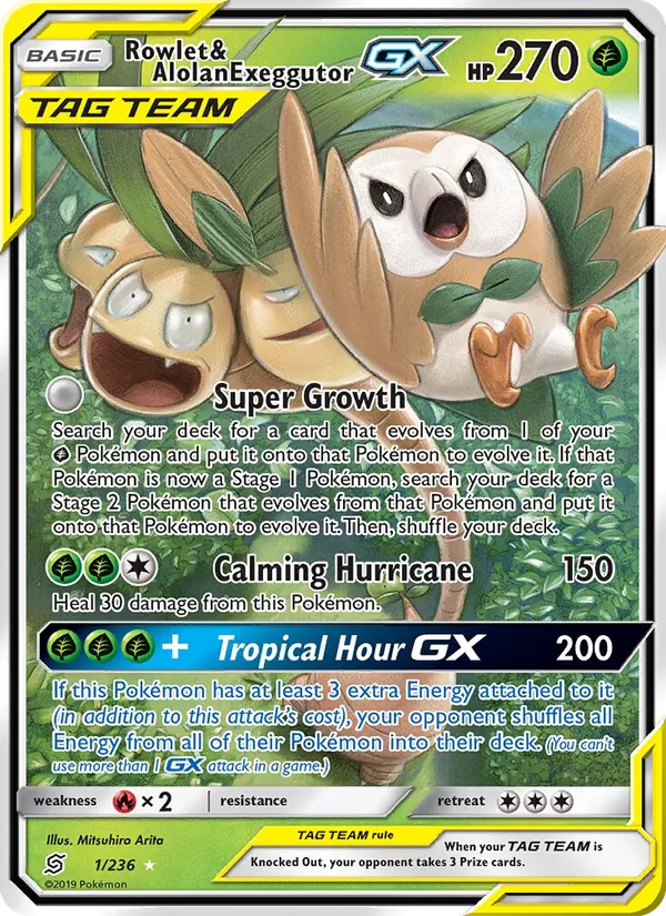 Rowlet & Alolan Exeggutor GX #1 – Unified Minds card
