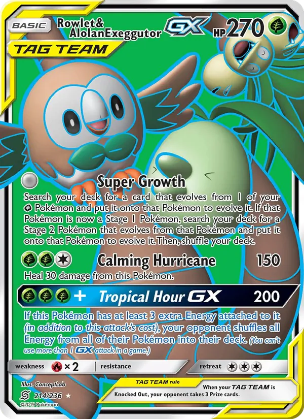 Rowlet & Alolan Exeggutor GX #214 – Unified Minds card