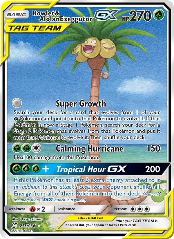 Rowlet & Alolan Exeggutor GX #215 – Unified Minds card