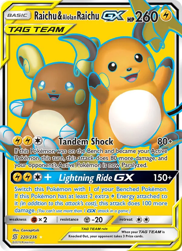 Raichu & Alolan Raichu GX #220 – Unified Minds card
