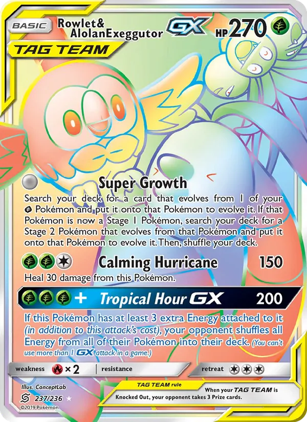 Rowlet & Alolan Exeggutor GX #237 – Unified Minds card