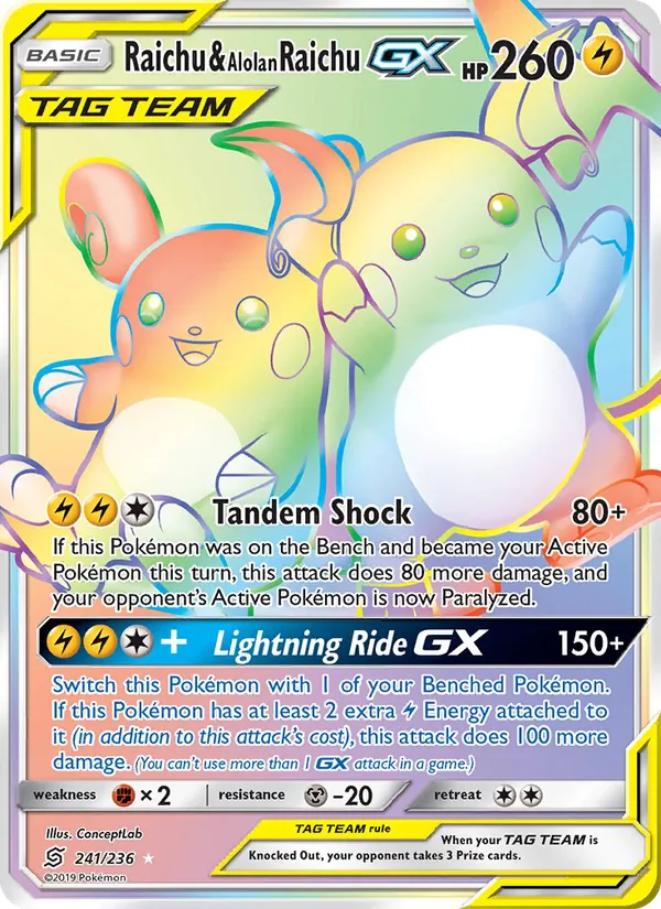 Raichu & Alolan Raichu GX #241 – Unified Minds card