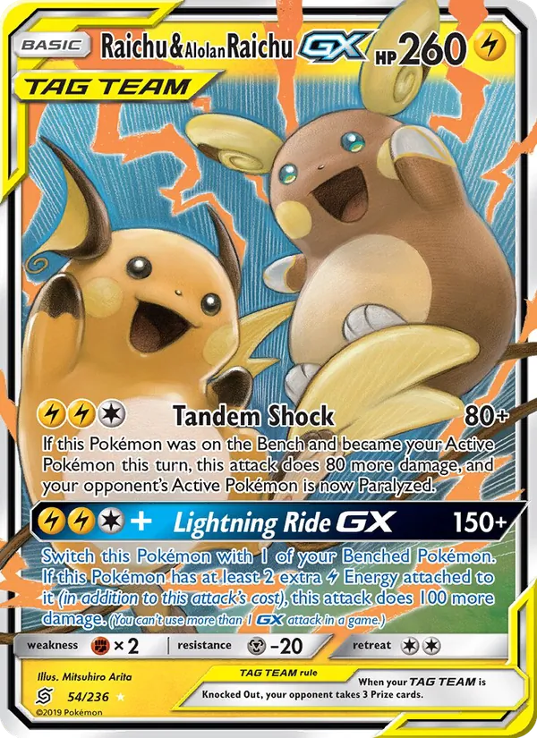 Raichu & Alolan Raichu GX #54 – Unified Minds card